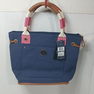 Tommy Hilfiger Womens Tote Bag Pink Blue Brown Phone Pocket Dual Handle